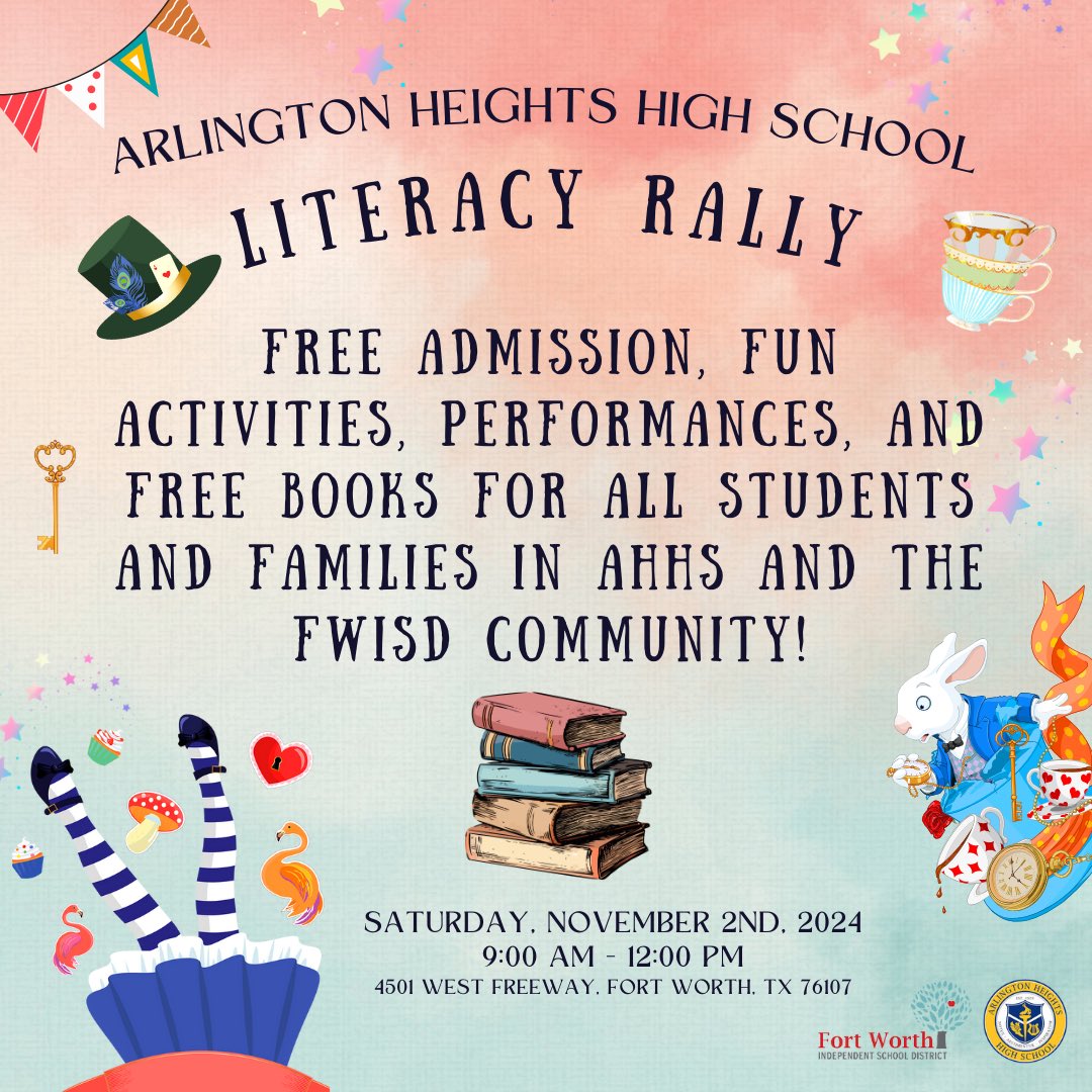 📚✨ Join us for a Literacy Rally! ✨📚
Get ready for a morning full of fun activities, book giveaways, and learning opportunities for all ages. Let's celebrate the power of reading together! <a href="/MASerrano20/">Miguel Angel Serrano, Ph.D.</a> <a href="/drbarrettAHHS/">Justin Barrett</a> <a href="/EducatorStrom/">Mel Strom</a> <a href="/anahiev/">Anahí Esparza Vallín</a> <a href="/AFBohannon/">Alicia Bohannon</a>