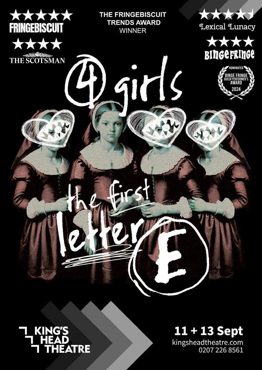 Today is the day❤️👁🦷 

“4 girls the first letter e” opens at <a href="/KingsHeadThtr/">King's Head Theatre</a> tonight at 9pm and Friday the 13th at 7pm! Grab your tickets before it’s too late. If you sign up for our newsletter, you’ll get a code for £12.50 tickets! 

linktr.ee/missingribcoll…
#londontheatre #play
