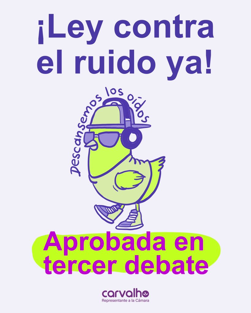 ¡Cada vez más cerca de ser ley!

Agradecemos a los senadores de la Comisión V que nos apoyaron y votaron positivo #LeyContraElRuido. 

La ley contra el ruido es una oportunidad para transformar nuestras ciudades en lugares donde el bienestar de todos sea una prioridad.
