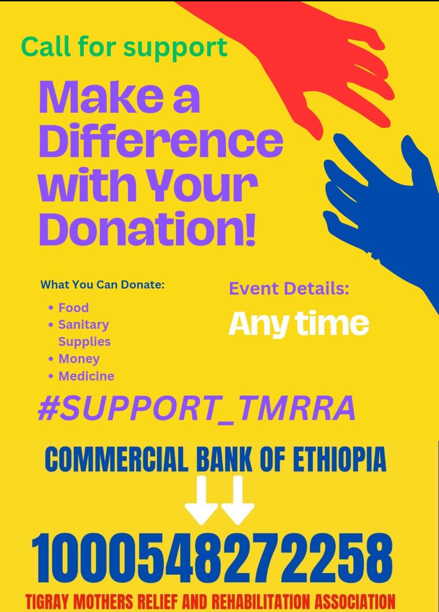 Meaziaxum2 (@tigray_23) on Twitter photo 👉If you need to support <a href="/tmrra5533/">Tigray Mothers Relief & Rehabilitation Association</a>, please use Z commercial Bank of🇪🇹,Acct No 1000548272258. Your donation is crucial to ensure Z overall healing of rape survivors.
👉#Justice4TigraysWomenAndGirls
<a href="/reda_getachew/">Getachew K Reda</a> <a href="/Nohelema/">Nohe Lema</a> <a href="/John_danaite/">JOHN</a> <a href="/Segar_11_21/">Segar 💊⭐</a> <a href="/Ge1Solomon/">Solomon Gebreeyesus</a> <a href="/Tigray21Ginbot/">Kingdom Of Great Tigray</a> 👉If you need to support <a href="/tmrra5533/">Tigray Mothers Relief & Rehabilitation Association</a>, please use Z commercial Bank of🇪🇹,Acct No 1000548272258. Your donation is crucial to ensure Z overall healing of rape survivors.
👉#Justice4TigraysWomenAndGirls
<a href="/reda_getachew/">Getachew K Reda</a> <a href="/Nohelema/">Nohe Lema</a> <a href="/John_danaite/">JOHN</a> <a href="/Segar_11_21/">Segar 💊⭐</a> <a href="/Ge1Solomon/">Solomon Gebreeyesus</a> <a href="/Tigray21Ginbot/">Kingdom Of Great Tigray</a>