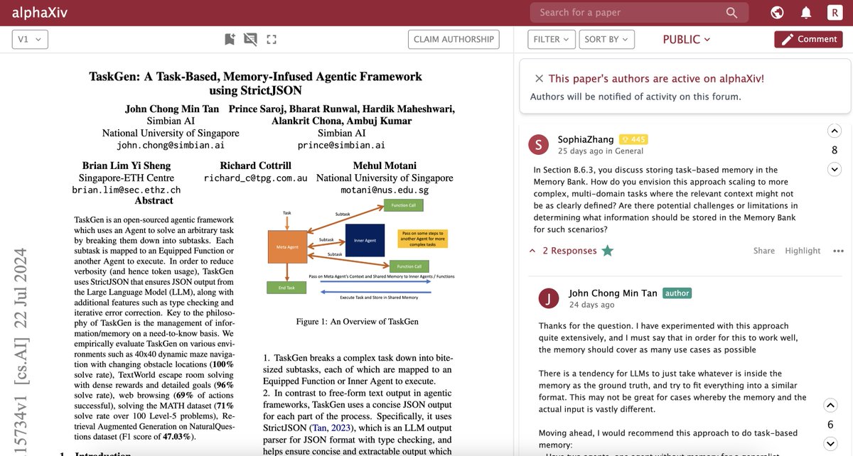 askalphaxiv's tweet photo. Introducing TaskGen, an open-sourced task-based, memory-infused LLM agentic framework that uses an Agent to break down a task into subtasks and assigns each subtask to either an equipped function or another Agent.

Talk directly with @johntanchongmin and the TaskGen team here! https://t.co/ZpZ01ssDiu