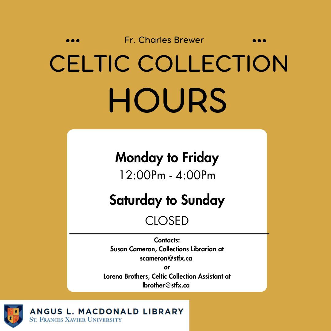 Did you know that the library has a Special Collections room dedicated to preserving and promoting the literature, folklore, history, language and music of the Celtic peoples? Visit the Celtic Collection on the 3rd floor of the Library today! 

#StFX #CelticHistory #CelticBooks