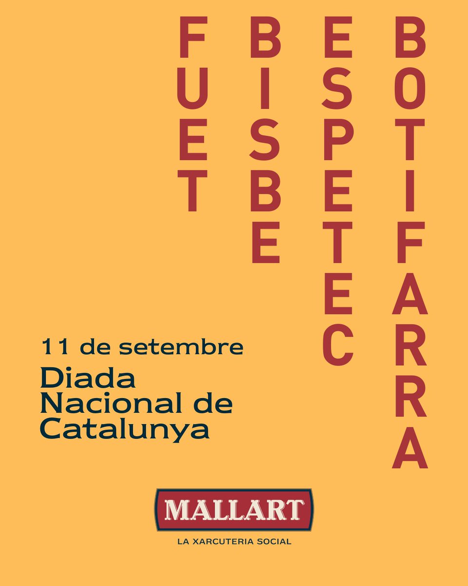 De part de tot l'equip de Mallart Artesans Xarcuters, BONA DIADA NACIONAL DE CATALUNYA A TOTHOM!

#LaXarcuteriaSocial
