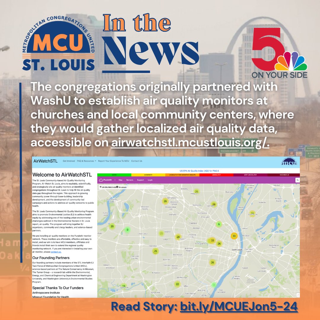 🗞️Did you catch that our #EnvironmentalJustice work on #airqualitymonitoring was featured last week on <a href="/ksdknews/">KSDK News</a>?! The news station covered how MCU congregations across #STL are "leading an air quality revolution"!! ⛪️🌎️ Read more at link in bio or bit.ly/MCUEJon5-24