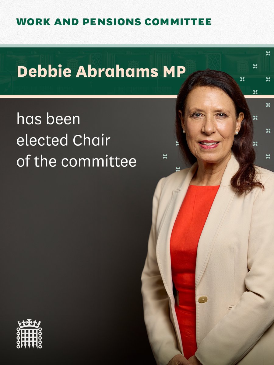 Work & Pensions Committee (@commonsworkpen) on Twitter photo Following an election, the Chair of the Work and Pensions Committee is <a href="/Debbie_abrahams/">Debbie Abrahams</a> Following an election, the Chair of the Work and Pensions Committee is <a href="/Debbie_abrahams/">Debbie Abrahams</a>