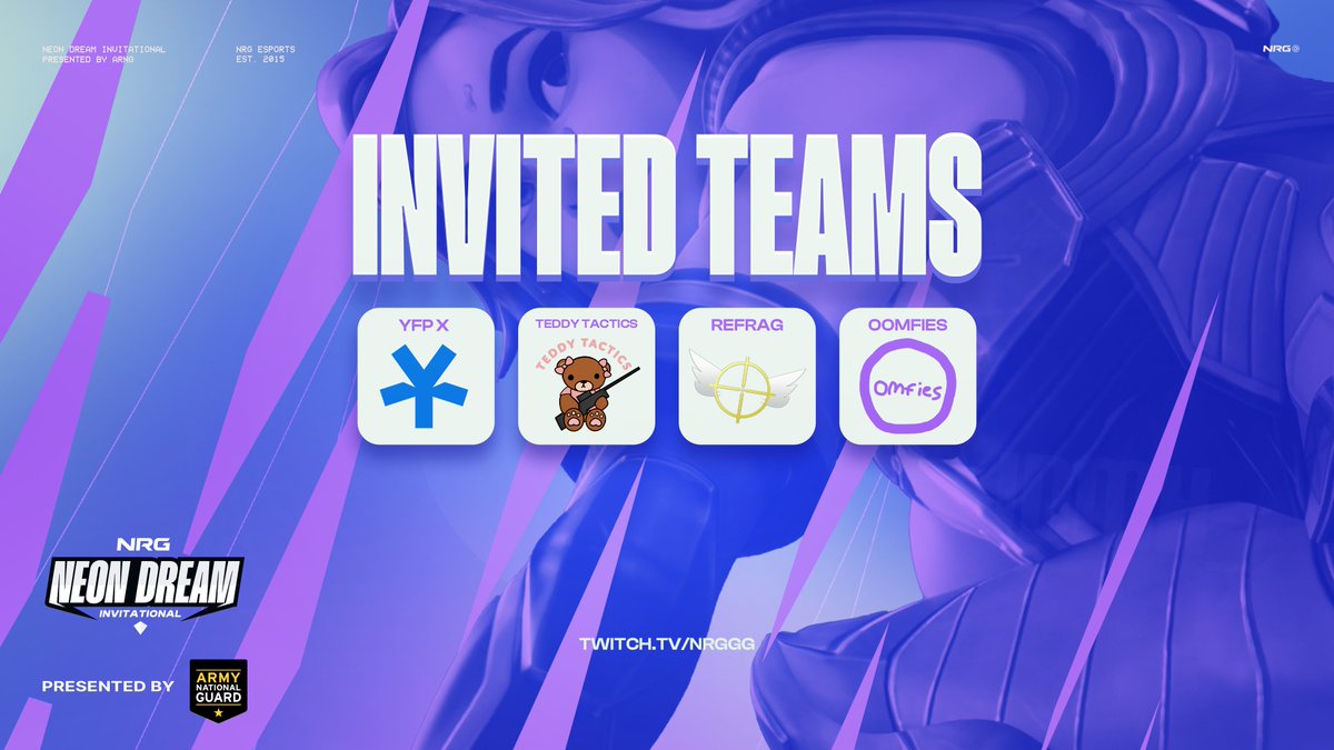 Meet the first four teams that are locked in for the NRG VALORANT Neon Dream Invitational! 

Tune in on September 16-17 as 8⃣ teams battle it out to be on top!

2PM PT | twitch.tv/nrggg