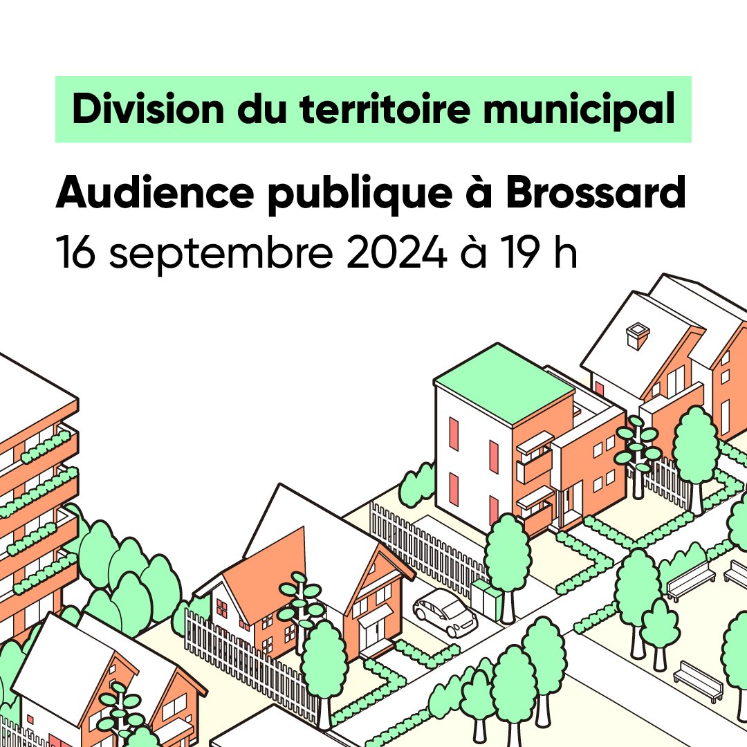 CREQuebec's tweet image. Carte électorale municipale de Brossard: la CRE tient une audience publique le 16 septembre à 19h au sujet du règlement de division du territoire de la Ville. Pour plus d’information: 
electionsquebec.qc.ca/consultations #polmun