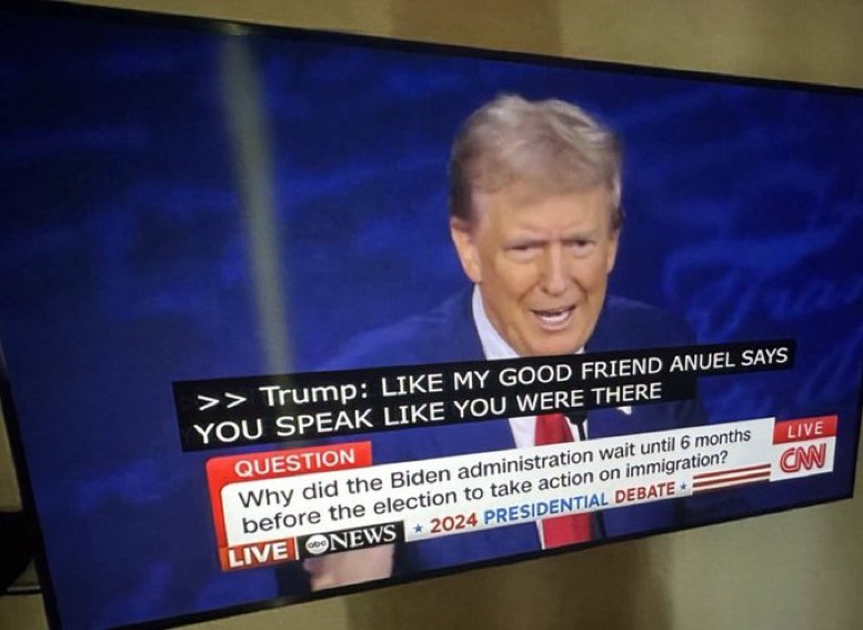 Anuel puso a Tump a decir en un debate presidencial “TU HABLA COMO SI TU TABA’ AHÍ” jajsjajajaja
🐐x🐐