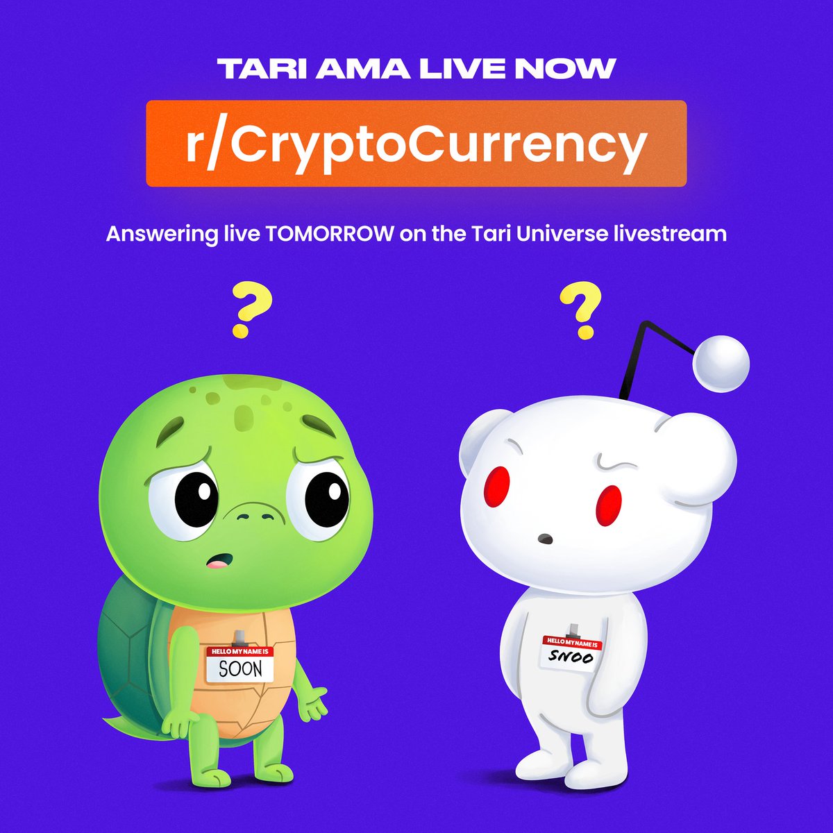 Just under 24 hours til the Tari Universe Livestream and here’s a special announcement…

We’ve got a Reddit AMA

The AMA is now up, go drop your questions

Tari contributors <a href="/NaveenSpark/">Naveen 🦅 (🖖🏾,🖖🏾)</a> &amp; <a href="/fluffypony/">Riccardo Spagni</a> will answer them LIVE tomorrow during the livestream

reddit.com/r/CryptoCurren…