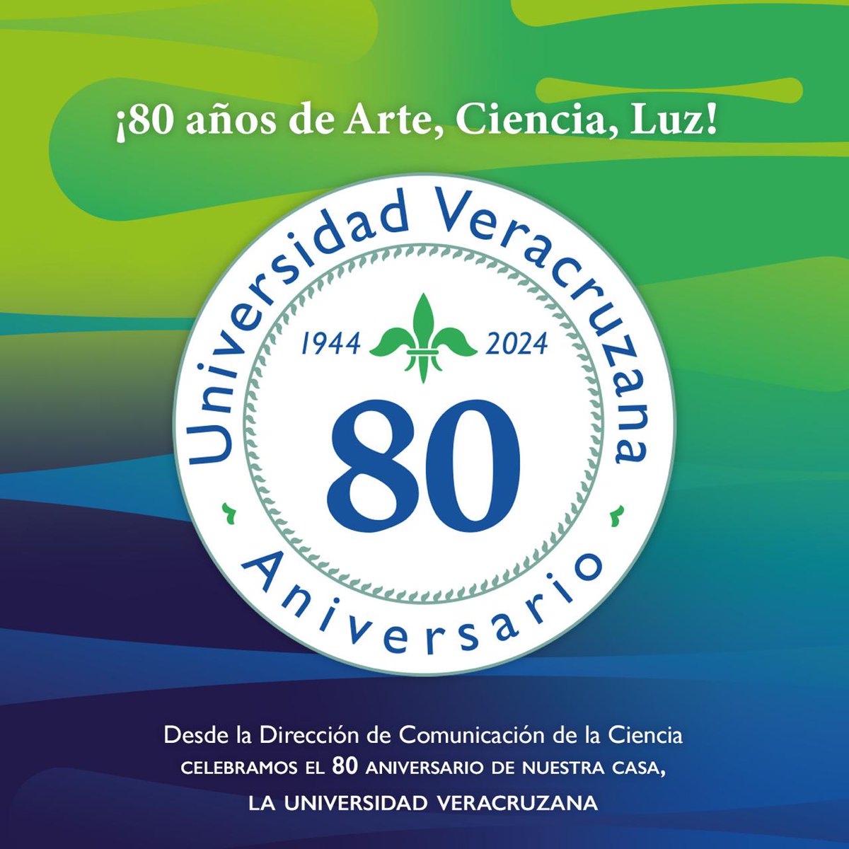¡Feliz aniversario! 🎉
Nos unimos a celebrar 80 años de ardua labor educativa, investigación y formación de miles de estudiantes que han dejado en alto el nombre de nuestra querida UV.
Sigamos llevando arte, ciencia y luz a nuestra comunidad. 🌟
#UV_80Aniversario #OrgulloUV