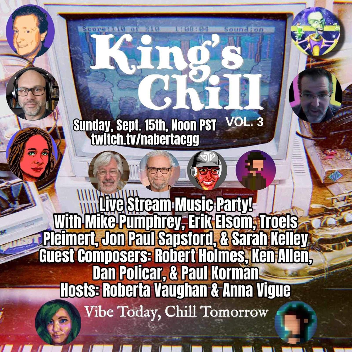 🎙️ Sunday Sunday Sunday! 

Come join me and a gaggle of the adv communities finest for a live stream music party at 12:00 PDT (Sept 15) 💾 🔊 

It’s gonna be super fun, you should prolly shek it out ⬇️ 
m.twitch.tv/nabertacgg/home