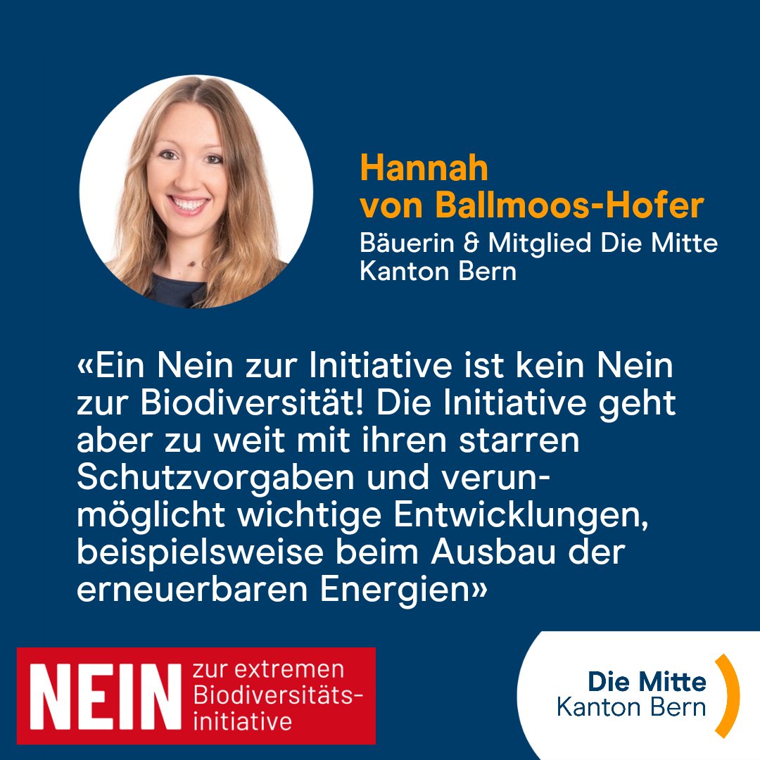 Für Hannah von Ballmoos-Hofer ist klar, dass die #BiodiversitätsInitiative mehr schadet als nützt - deshalb sagt sie klar nein am 22. September. #Abst24 #DieMitteBE