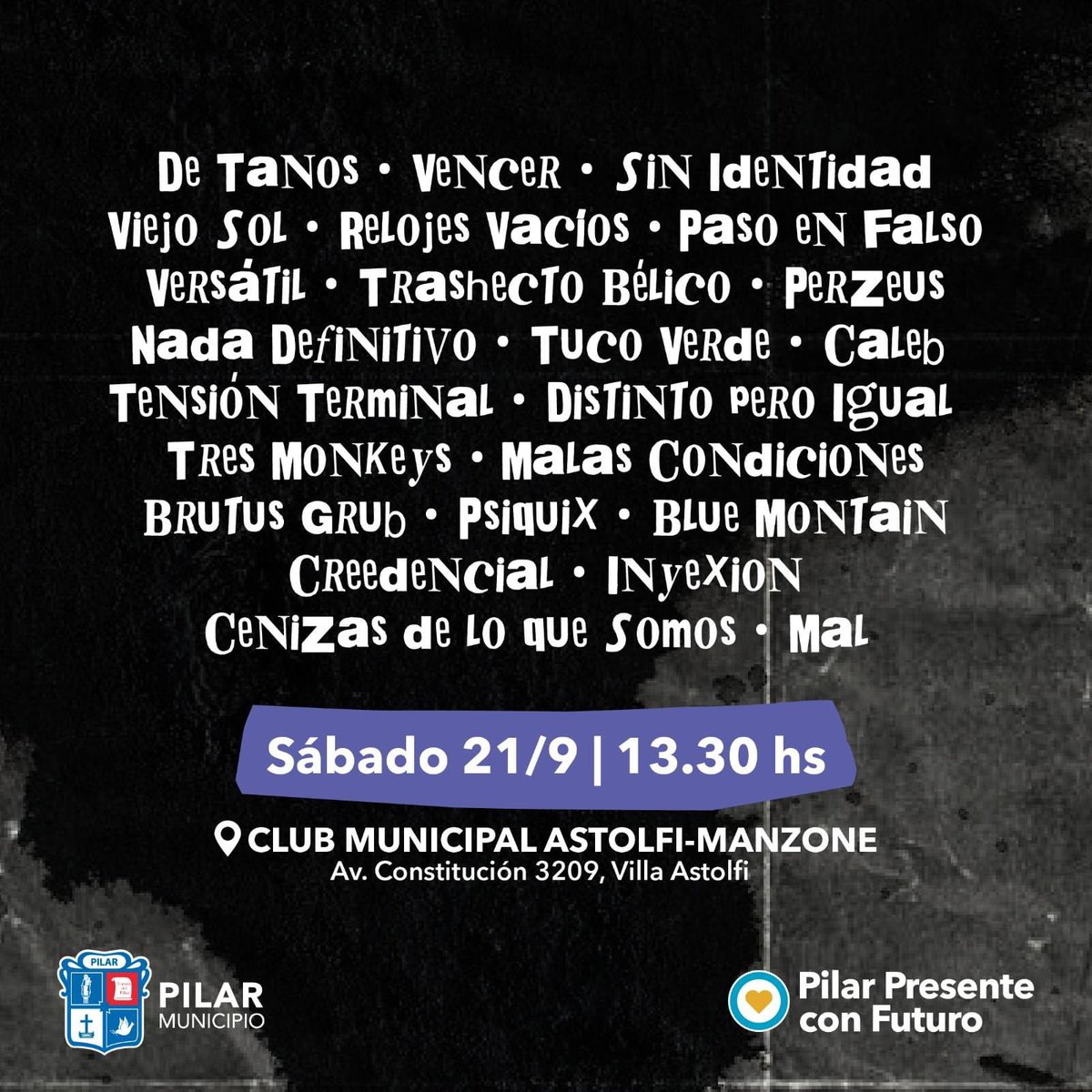 BokiMorales's tweet photo. 👏 🙌 ¡Vení a alentar y votar a tu banda favorita para que esté en la gran final! 

La entrada es libre y gratuita ¡te esperamos! 🤩
.
#CulturaPilar https://t.co/eNHABoPnEP