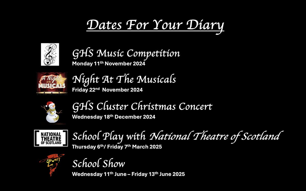 We have another busy year ahead in the faculty. Here are some dates for your diary! <a href="/msbailliedrama/">Miss Baillie 🎭</a> <a href="/show_ghs/">GHS Show</a>