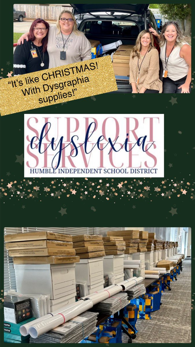 Humble ISD Dyslexia (@hdyslexia) on Twitter photo It’s never too early to be Santa’s Elves🎄🎁 … even in September! We are helping our PDIs #ShineALight with a trunk load of NEW #Dysgraphia lab supplies for EVERY <a href="/HumbleISD/">Humble ISD</a> Elementary Campus! Thanks <a href="/ssbaker1969/">Stephanie Baker</a> of <a href="/HumbleISD_ESE/">Eagle Springs Elem</a> for coming to see us! It’s never too early to be Santa’s Elves🎄🎁 … even in September! We are helping our PDIs #ShineALight with a trunk load of NEW #Dysgraphia lab supplies for EVERY <a href="/HumbleISD/">Humble ISD</a> Elementary Campus! Thanks <a href="/ssbaker1969/">Stephanie Baker</a> of <a href="/HumbleISD_ESE/">Eagle Springs Elem</a> for coming to see us!