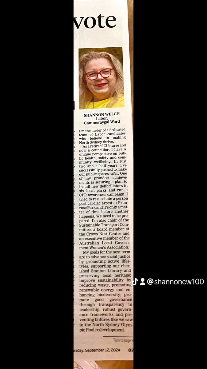 Shascol's tweet photo. My write up in today’s Mosman Daily. Put a 1 in group D Cammeraygal Ward #northsydney #auspol https://t.co/kNbMmOTQBa