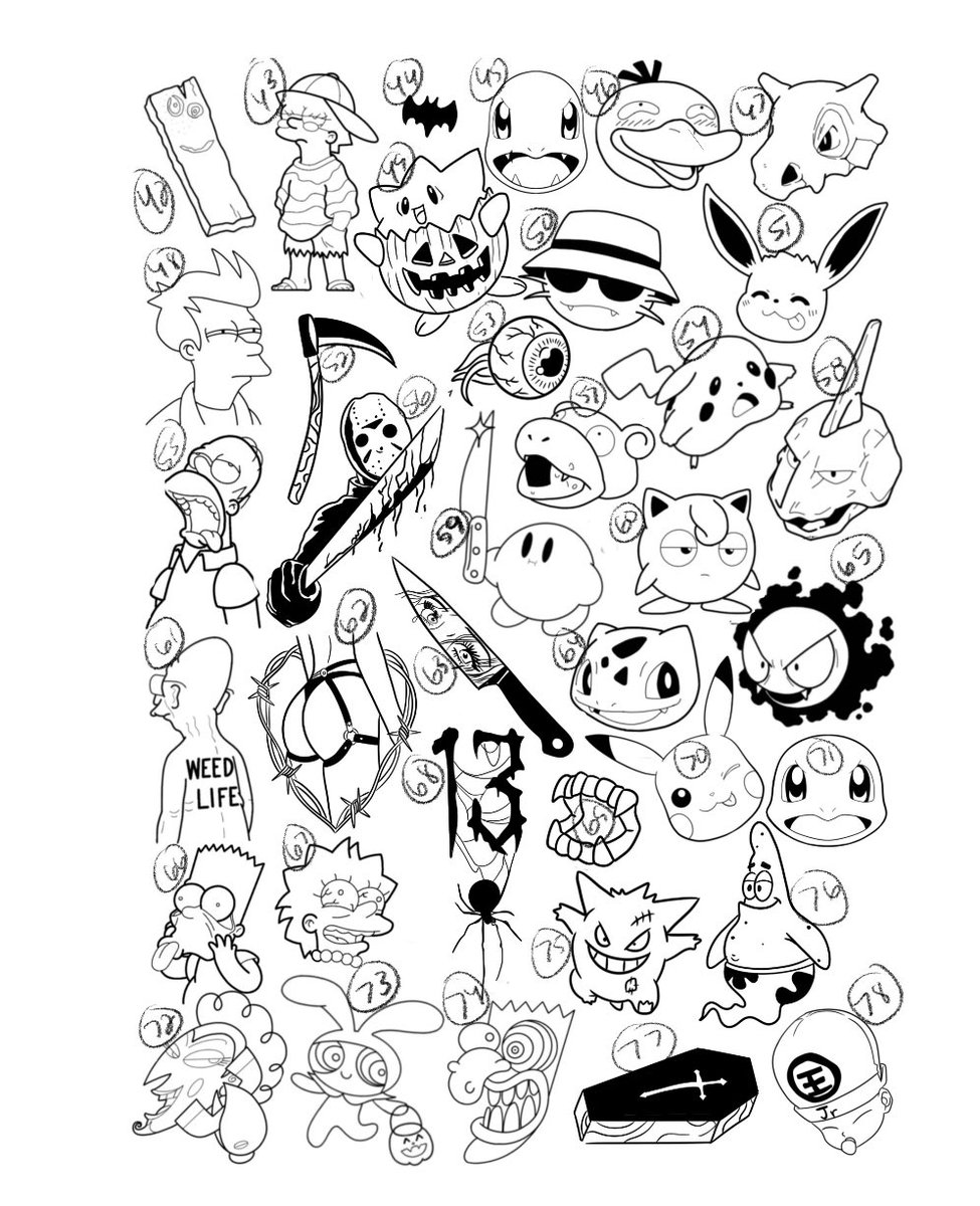 inkbypnut's tweet photo. Here’s  the flash for Friday the 13th ! 

What yall think? 

What yall getting ?

What should I add!?

This at both shop locations yall coming through? I’m doing a give away too!!!!!! https://t.co/kh5usEoYpC