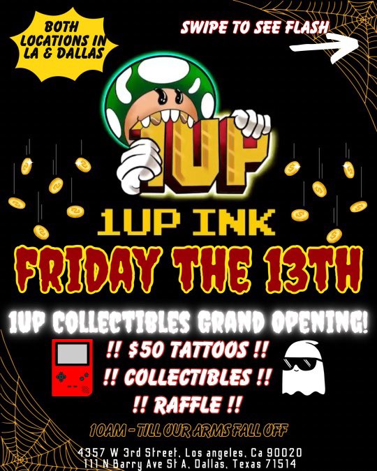 inkbypnut's tweet photo. Here’s  the flash for Friday the 13th ! 

What yall think? 

What yall getting ?

What should I add!?

This at both shop locations yall coming through? I’m doing a give away too!!!!!! https://t.co/kh5usEoYpC