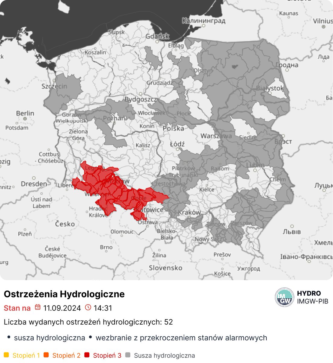 IMGWmeteo's tweet photo. Prognozowana sytuacja meteorologiczna i hydrologiczna w okresie 12-15.09.2024

🌧️Niż genueński w nocy z piątku na sobotę (13/14.09.2024) dotrze do południowej części Polski, stopniowo się pogłębiając. Maksymalne sumy opadów wyniosą od 200 do 300 mm.
➡️https://t.co/Jux35v1Dkd https://t.co/hFAUbOhSb2