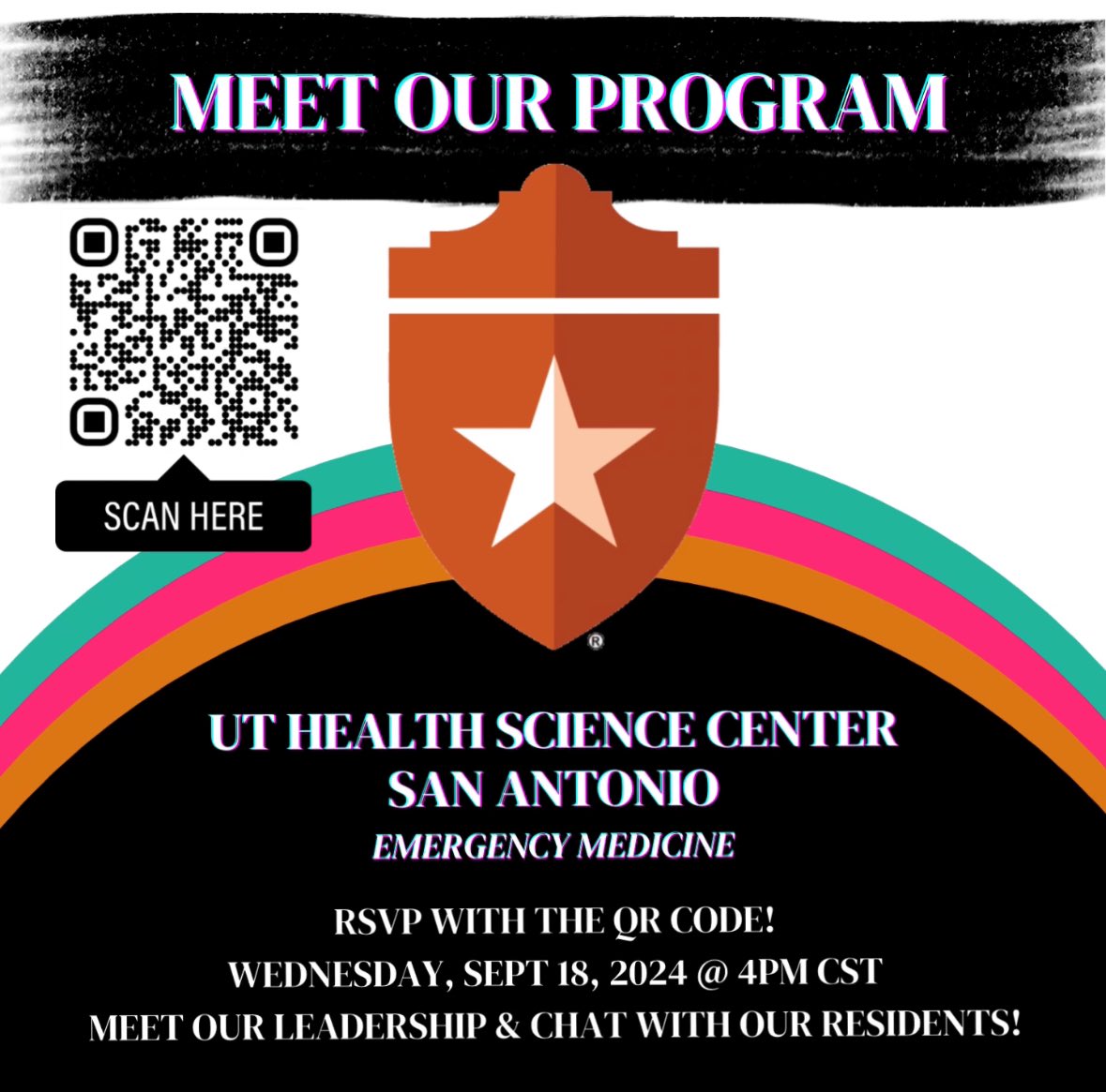 Meet the program with our PD, Dr. Gelabert, two of our chiefs, and other residents!! 

Wed, Sept 18 at 4pm CST 

RSVP on the QR code or at this link: 
forms.gle/dPPWsxBJgM5HQ3…