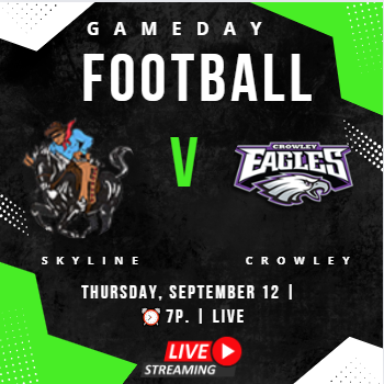 uiltexasorg's tweet photo. 🏆GAMEDAY High School Football Live
🏈 Skyline 🆚 Crowley
📺Live Streaming : https://t.co/tdj6dzYAkD
📅Thursday, September 12
⏰7p.
@CTownEaglesFB @calebpwilliams @Recruit_Crowley @D1_beezy @SKYLINEfb @SkylineAthDept @Skyline_Raiders @AdrianNation12 @JahmikalE @lornacoleman15 https://t.co/07R0J00rw9