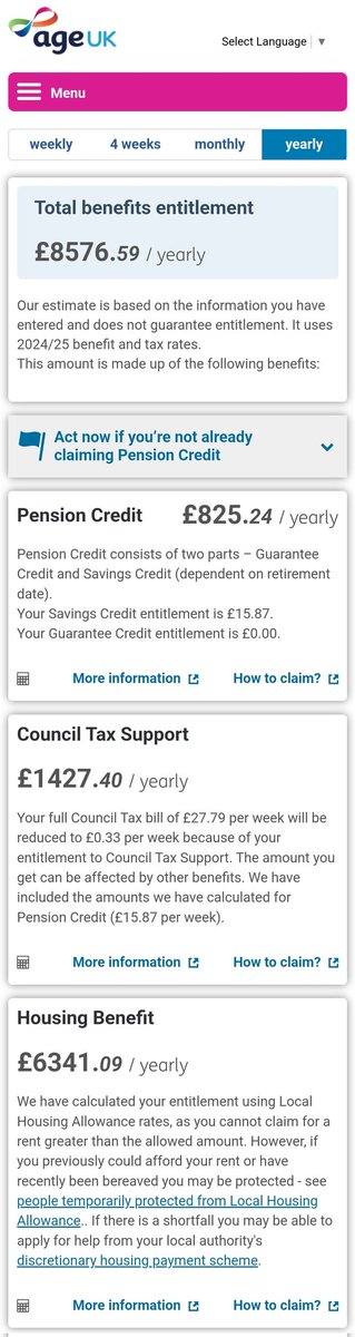 ToryWipeout's tweet photo. I just did this and made myself an 85 year old living on full state pension, alone with no disabilities. There is loads of help out there I suggest people check. https://t.co/g40uKH2bOz