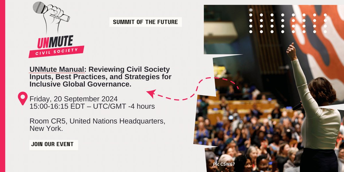 🗣️ Call for Input! At the Summit of the Future, we’re gathering civil society and UN Member States to review the draft of the #UNMute Manual. Join us to provide your insights and strengthen global collaboration. 🤝
#SOTF 
unmuteinitiative.org/unmute-event-s…