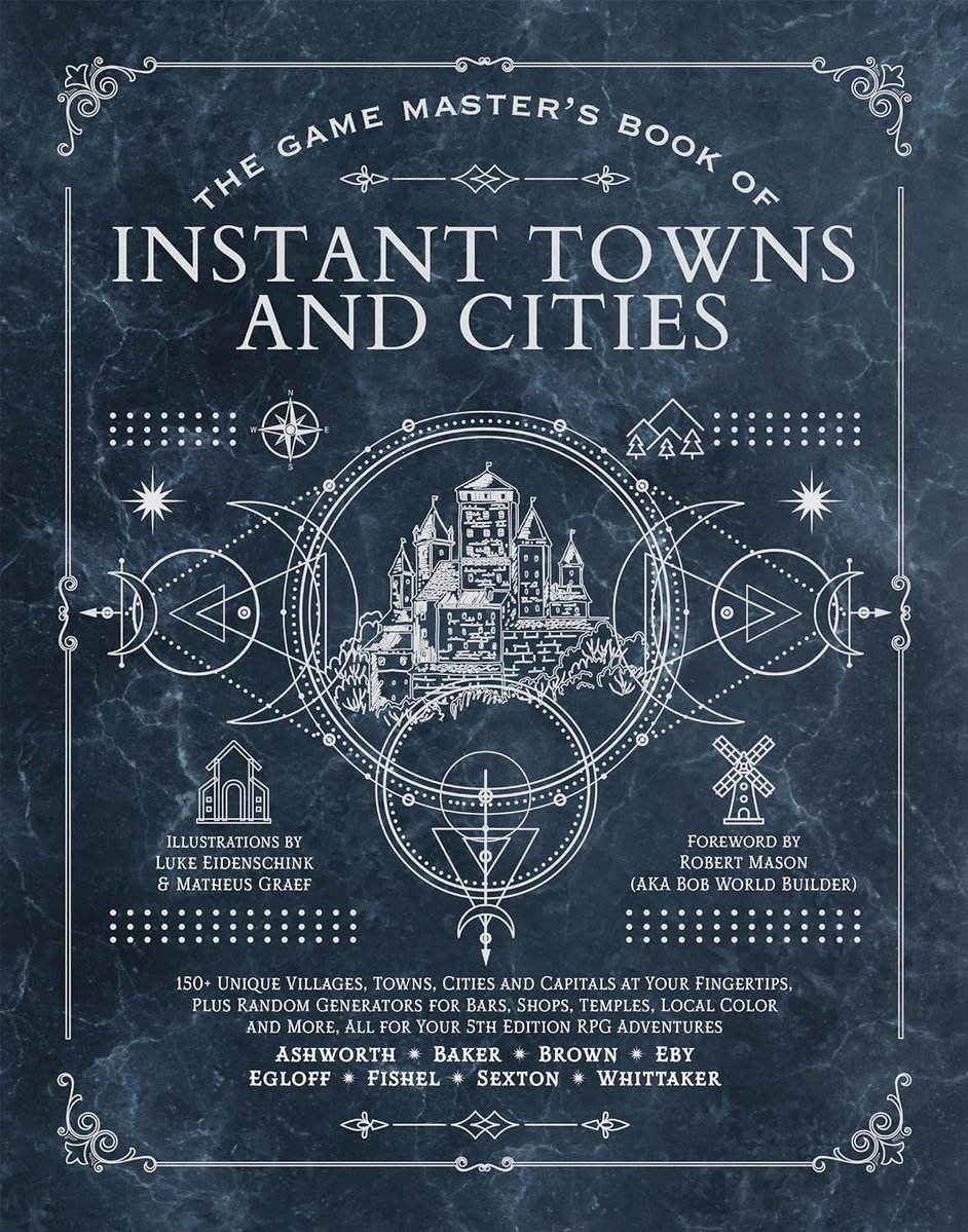 So I love everything I've gotten to write for the Game Master's book series but the random tables for "Instant Towns and Cities" are some of my favorite. Just page after page of fun, weird, useful NPCs and establishments and encounters for parties to stumble on
#ttrpg #dnd