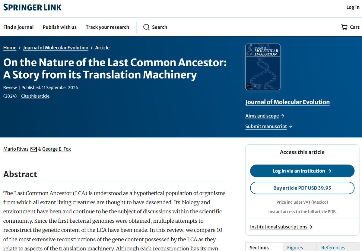 Mario Rivas, PhD (@hanifmtrx) on Twitter photo New paper is out <a href="/JMolEvo/">Journal of Molecular Evolution</a> "On the Nature of the Last Common Ancestor: A Story from its Translation Machinery": link.springer.com/article/10.100… New paper is out <a href="/JMolEvo/">Journal of Molecular Evolution</a> "On the Nature of the Last Common Ancestor: A Story from its Translation Machinery": link.springer.com/article/10.100…