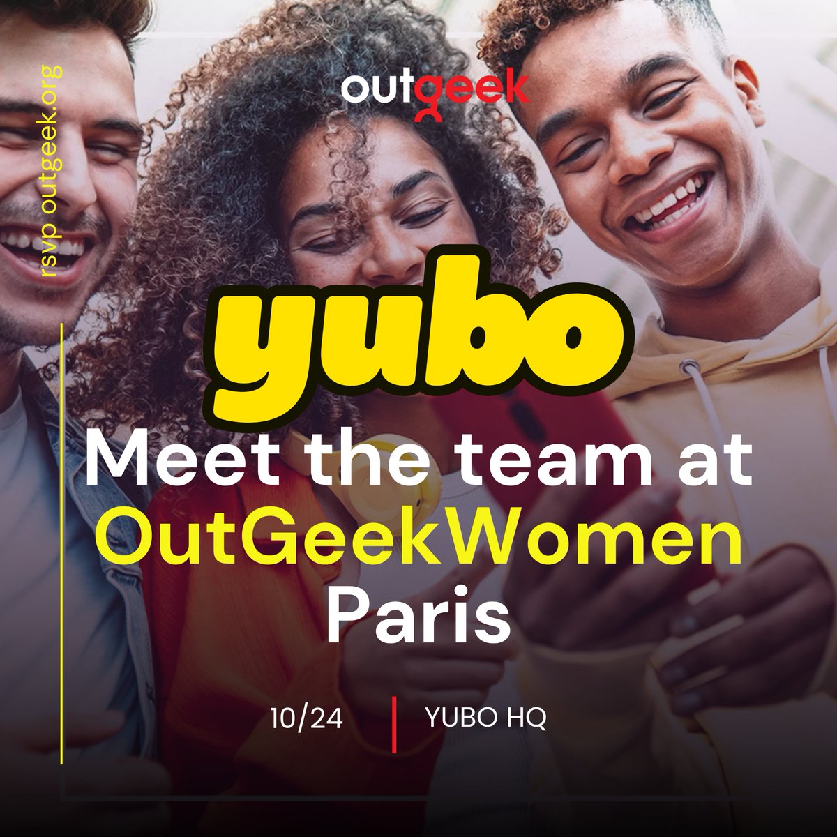 We're teaming up with <a href="/yubo_app/">Yubo</a>'s tech team! Tell your friends, tell your enemies, tell people you’re largely ambivalent about - just a few tickets are left! RSVP 👉 outgeek.org.

#yubo #womenintechparis #outgeekwomenintech