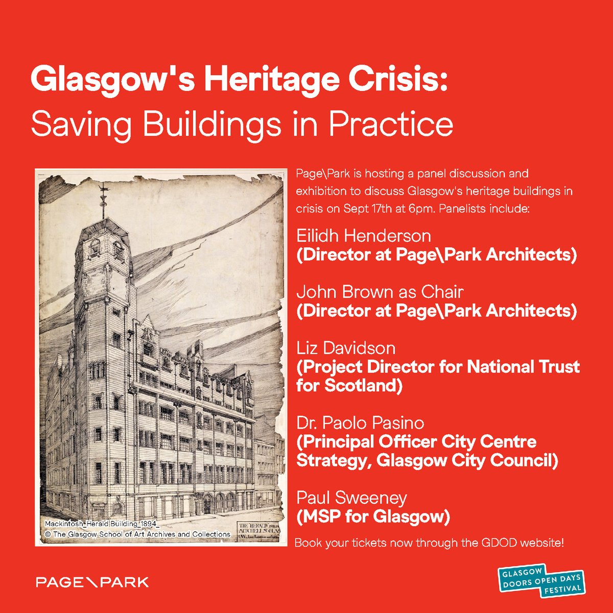 Page\Park Architects (@pagepark) on Twitter photo As a part of this year’s <a href="/Glasgowdodf/">GlasgowDoorsOpenDays</a> and in the spirit of knowledge-sharing and collaboration, we invite you to join us for this event where a panel will share and discuss their knowledge and experience in heritage based projects.
More Info & Tickets: glasgowdoorsopendays.org.uk/events/glasgow… As a part of this year’s <a href="/Glasgowdodf/">GlasgowDoorsOpenDays</a> and in the spirit of knowledge-sharing and collaboration, we invite you to join us for this event where a panel will share and discuss their knowledge and experience in heritage based projects.
More Info & Tickets: glasgowdoorsopendays.org.uk/events/glasgow…