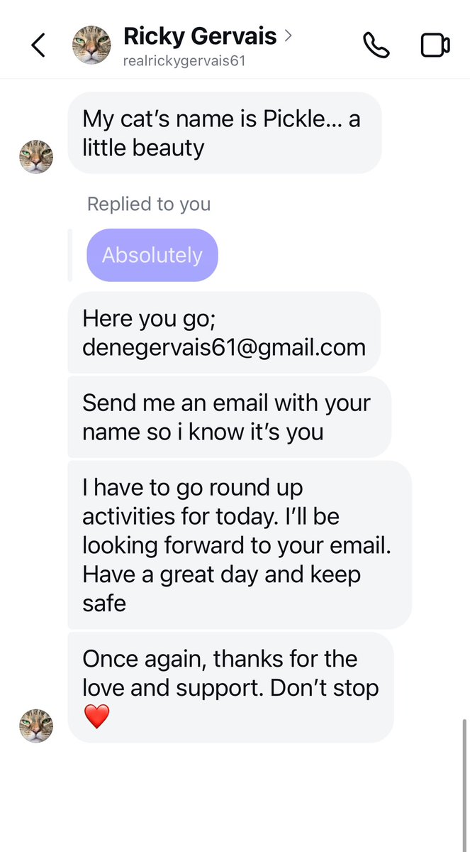 Fake <a href="/rickygervais/">Ricky Gervais</a> has given me his email 😂😂😂