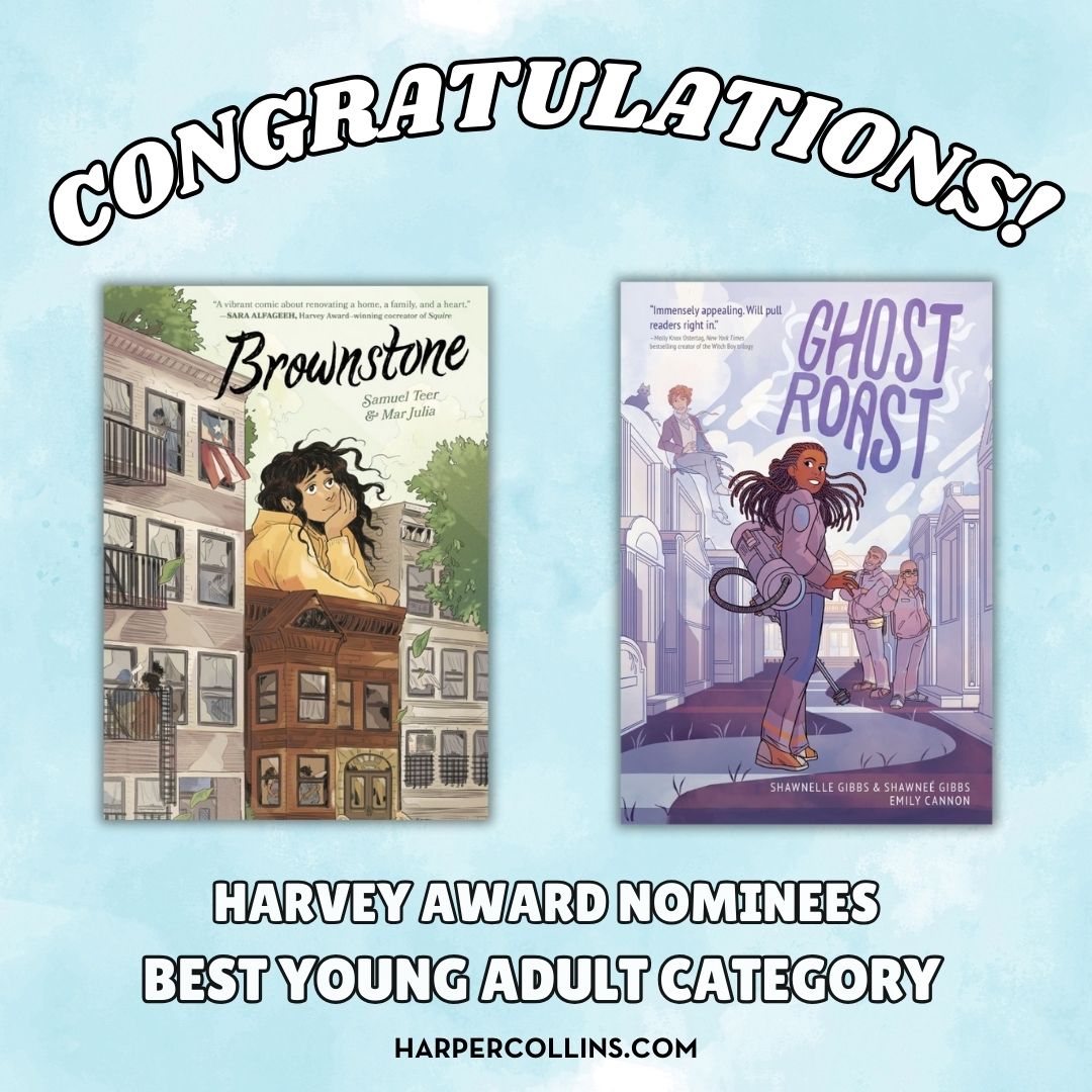 Versify Books (@versifybooks) on Twitter photo ❕AWARD NOMINATION❕
CONGRATS to the creators of GHOST ROAST and BROWNSTONE on their Harvey Award nominations in the BEST YOUNG ADULT category!
GHOST ROAST by <a href="/shawneegibbs/">Shawnee´ Gibbs</a> <a href="/nelletheelle/">Shawnelle Gibbs</a> <a href="/EmAIllustrates/">Emily Cannon</a> <a href="/toondoon1010/">Aishwarya</a>
BROWNSTONE by Samuel Teer, <a href="/marinacjulia/">mar ➰〰️➰</a> @ashantifortson ❕AWARD NOMINATION❕
CONGRATS to the creators of GHOST ROAST and BROWNSTONE on their Harvey Award nominations in the BEST YOUNG ADULT category!
GHOST ROAST by <a href="/shawneegibbs/">Shawnee´ Gibbs</a> <a href="/nelletheelle/">Shawnelle Gibbs</a> <a href="/EmAIllustrates/">Emily Cannon</a> <a href="/toondoon1010/">Aishwarya</a>
BROWNSTONE by Samuel Teer, <a href="/marinacjulia/">mar ➰〰️➰</a> @ashantifortson
