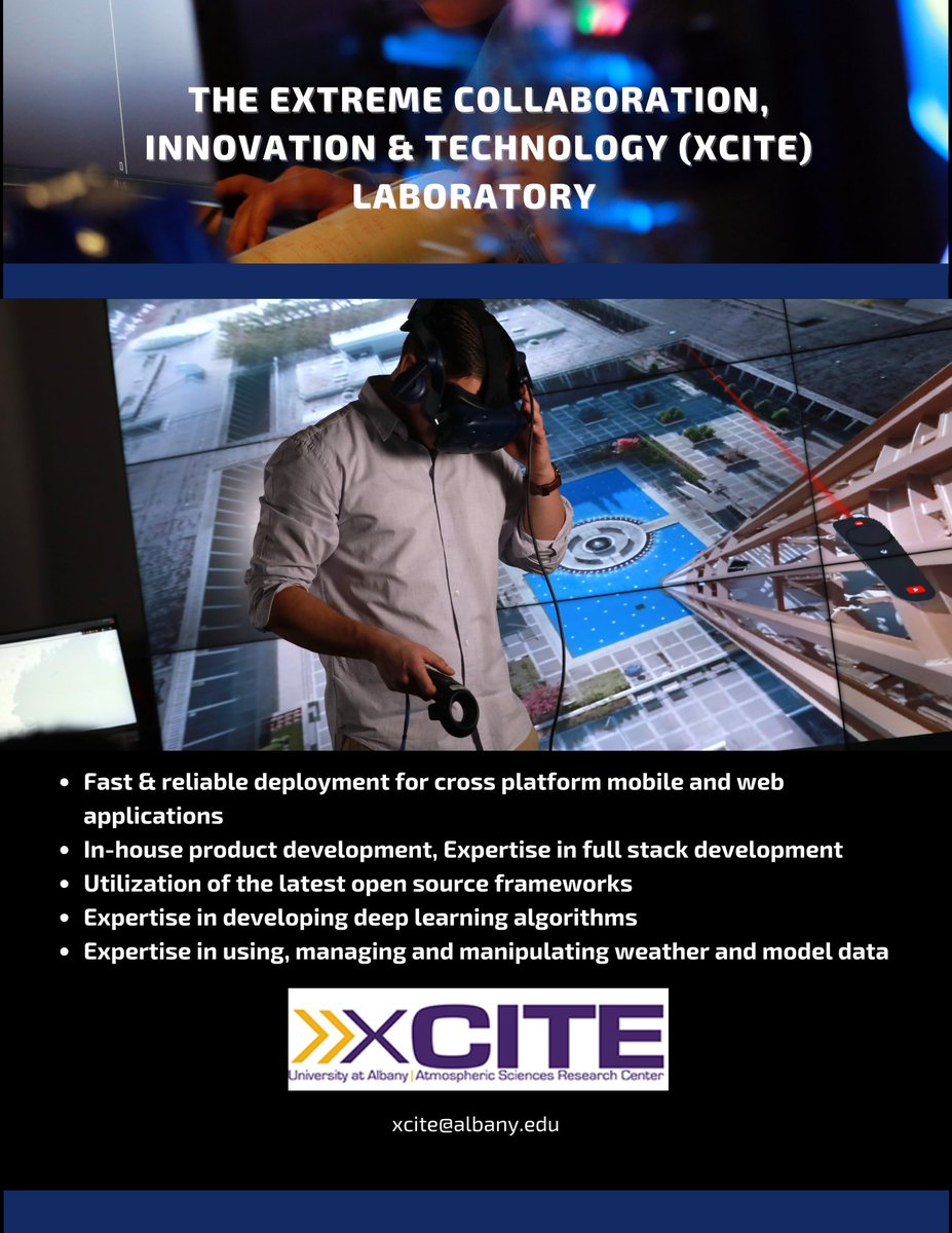 UAlbanyWxCOE's tweet image. Discover the xCITE Lab at UAlbany, where innovation meets technology. Learn more about how we harness cutting-edge open-source frameworks and weather data expertise at xcite@albany.edu or visit albany.edu/asrc/xcite-lab….
#Weatheranalytics