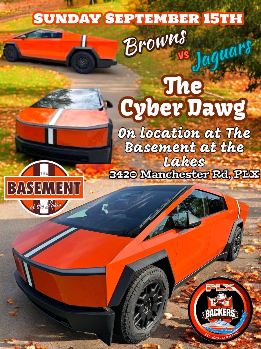 Sunday Sept 15th Browns vs Jags!
Appearances by:
Cyber Dawg - Browns cyber truck
Ed Bettridge of the '64 Cleveland Browns World Championship team
and Twisted Tea!
NFL Tix Red Zone and over 40 TVs! #basementatthelakes
@plxbrownsbacke1 <a href="/DawgChug/">The Dawg Chug</a> <a href="/TwistedTea/">Twisted Tea</a>