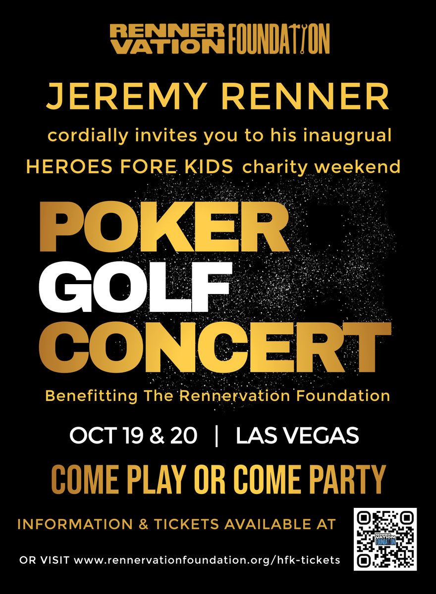 Join Jeremy Renner &amp; Friends for an unforgettable weekend featuring Celebrity Golf, Celebrity High-Stakes Poker, and an All-Star Concert to benefit the Foster Youth of Nevada.