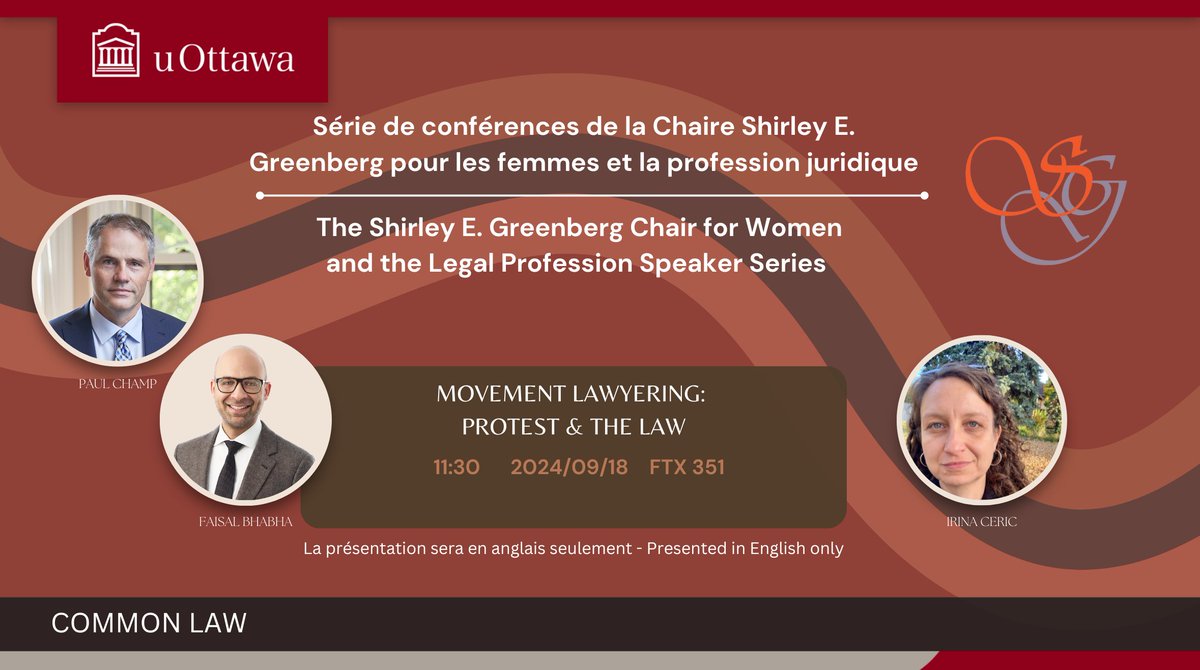 Join us for the Shirley E. Greenberg Chair for Women and the Legal Profession Speaker Series.

Movement Lawyering: Protest &amp; the Law
Sept. 18
11:30 - 13:30
Registration: bit.ly/3Tp3kWO