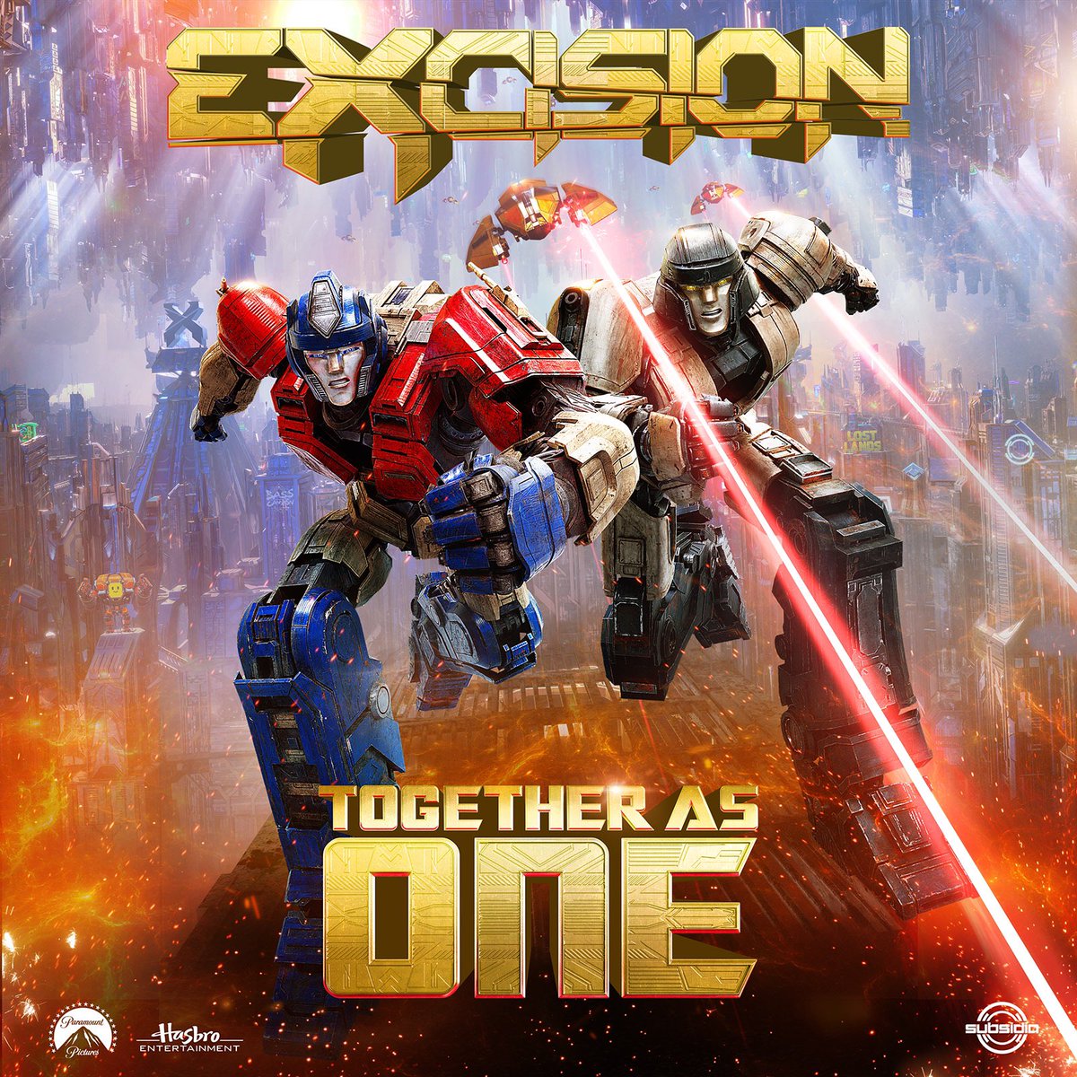 Excision's tweet photo. It’s almost time Headbangers! Together As One lands at Midnight EST! #TransformersOne https://t.co/RVVe3tUJX7