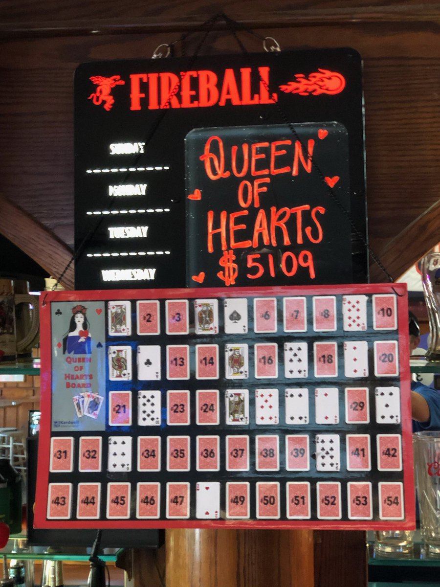 TONIGHT IS QUEEN OF HEARTS! Pot is over 5k! Come get your chances now! Draw goes off at 7pm. Live music from Mitch Greve 6-10 (special time!) Tiki
Bar is open at 5. All ladies vball 5:30-11. #WhiskeyWednesday