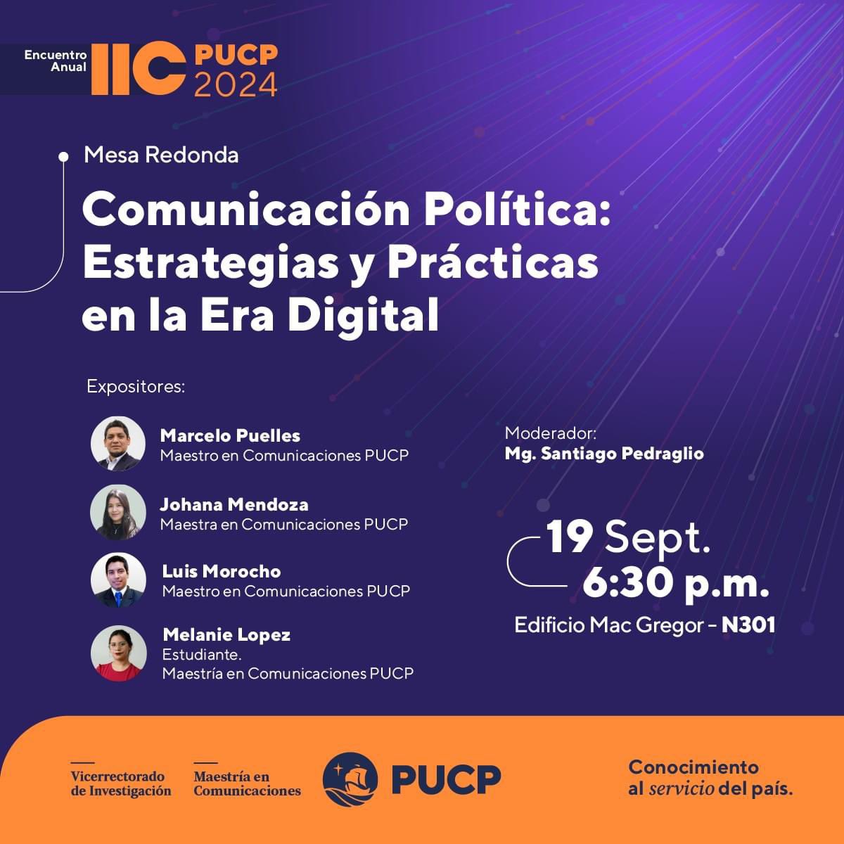 mcomunicapucp's tweet photo. 🗣️ Participa de la #MesaRedonda Comunicación Política: Estrategias y Prácticas en la Era digital en el marco del Encuentro Anual de Investigación, Innovación y Creación PUCP 2024. 🌐 

Inscríbete en: https://t.co/tyhDNatinX

¡Les esperamos!✨

#PUCP #ComunicaciónPolítica https://t.co/4VgKBUrUDj