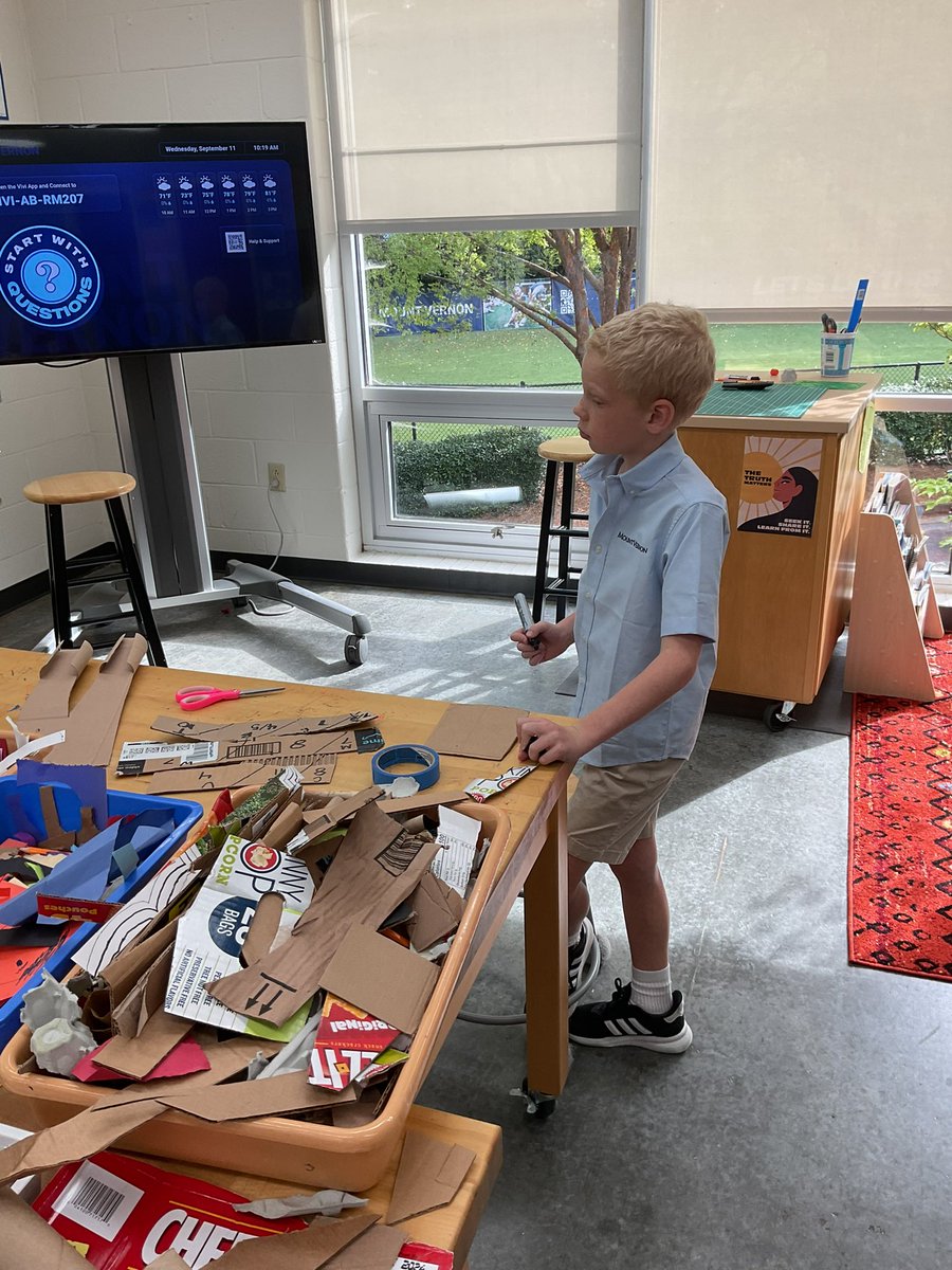 NicMartin2021's tweet image. Grade 4 students had a cardboard creation day in visual arts today; so many unique designs based on curiosity and interest #themvschool #learningwalk