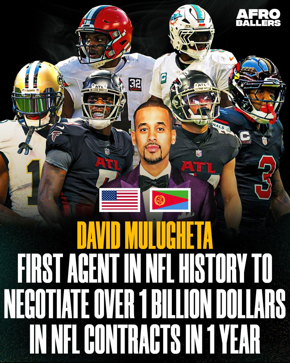 David Mulugheta, who was born to parents from Eritrea, becomes the FIRST AGENT IN THE NFL's 104-Years history, to negotiate over $1BN in NFL contracts in a single year 🔥

David has negotiated top NFL contracts that have reset the market in different positions such as the Jalen
