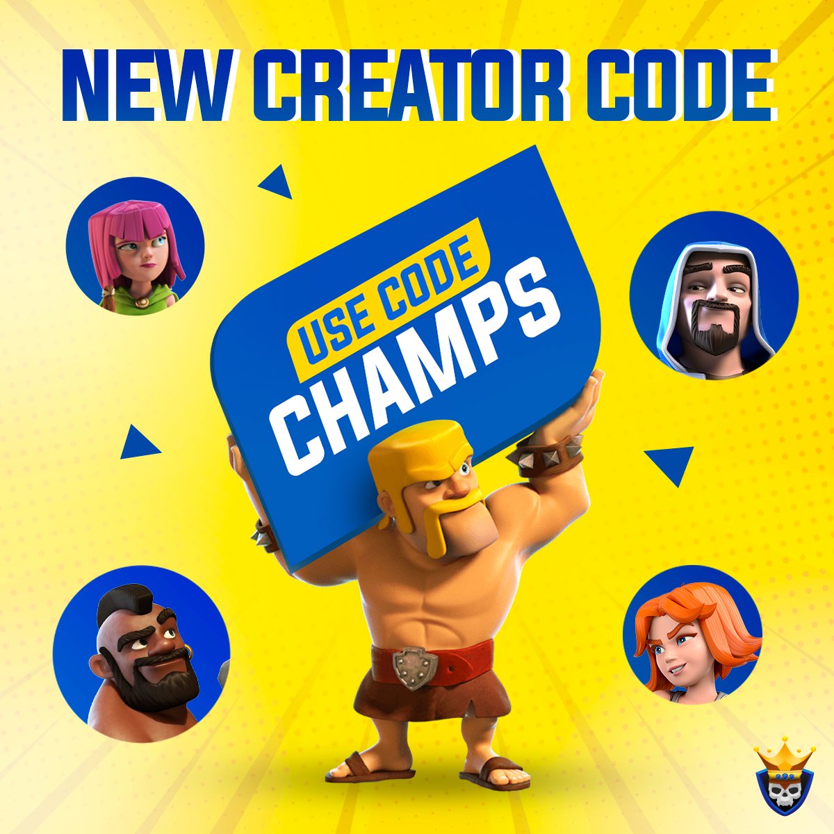 🚨 Creator Code Update!

Hey Champs! We’ve shortened our Supercell Creator Code from CLASH CHAMPS to CHAMPS!

From now on, use Code: CHAMPS to support us in-game! - link.clashofclans.com/en/?action=Sup…

Thank you for your continued support. 💙💛