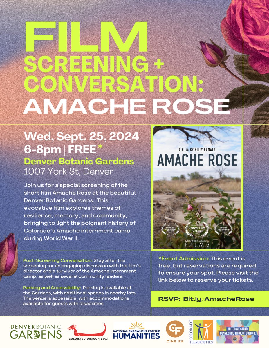 Flower of hope: Join us for a free screening of the short documentary film, "Amache Rose," about the miraculous rose that bloomed 80 years after the Amache concentration camp was closed. A cutting bloomed at the Denver Botanic Gardens. RSVP at tinyurl.com/bdcjf4rv