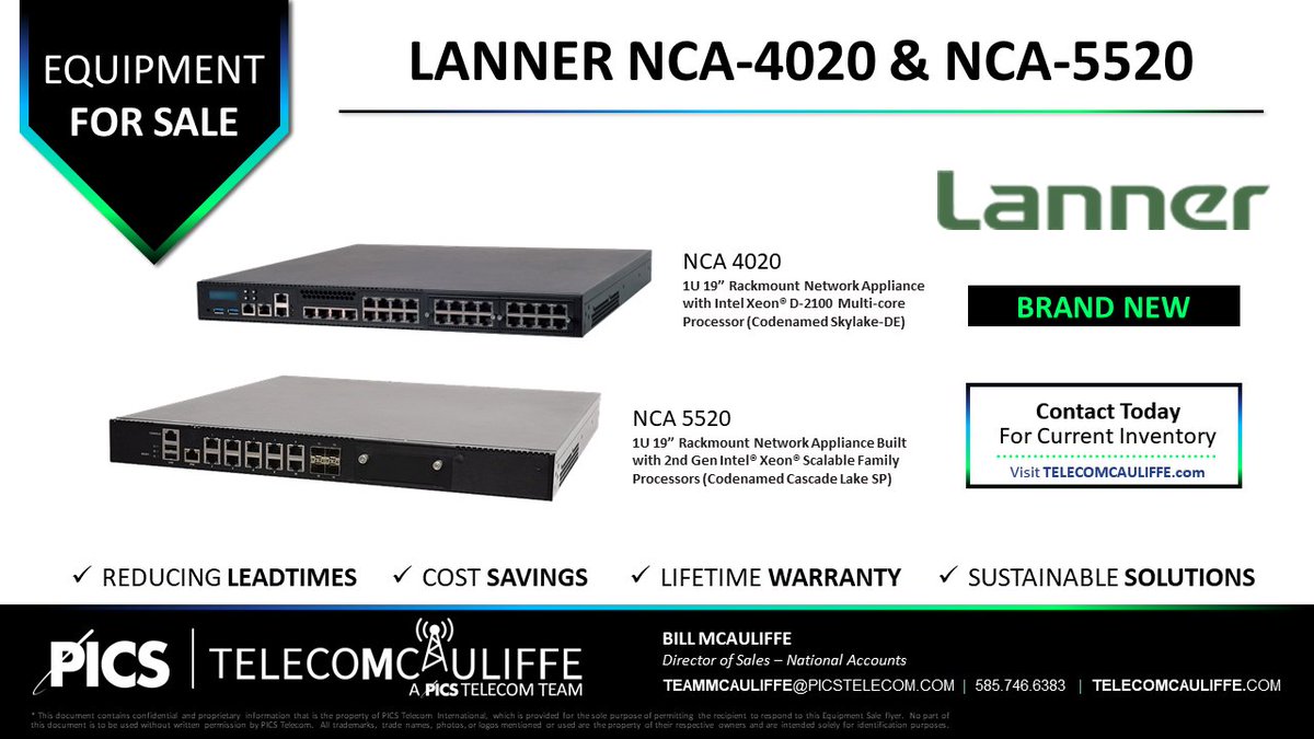 telecomcauliffe's tweet image. Lanner NCA-4020 &amp;amp; NCA-5520 Equipment for sale. Brand new rackmount network appliance systems! Visit telecomcauliffe.com/2024/09/04/lan… details and contact us for pricing. #Lanner #NCA4020 #NCA5520 #network #Lannerelectronics #forsale #new #PICS #TELECOMCAULIFFE
