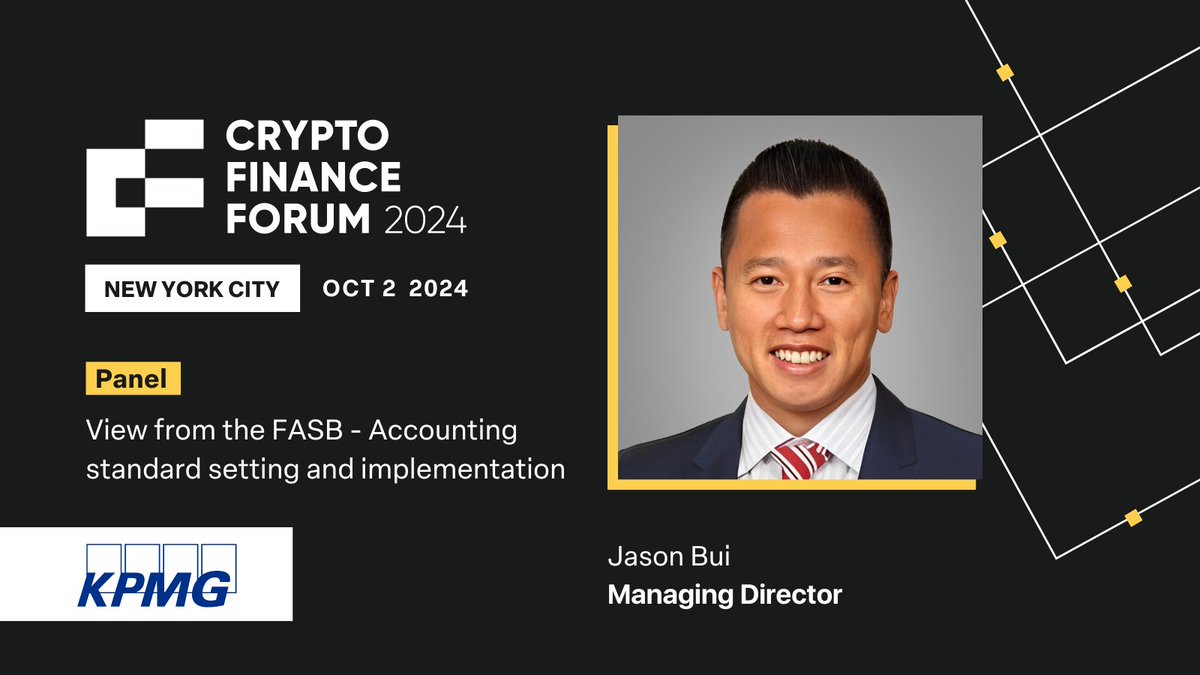 SPEAKER ANNOUNCEMENT: Jason Bui, Managing Director at @KPMG_US, will speak  at Crypto Finance Forum.