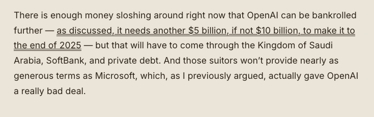 Hey look it's exactly what I said would happen. They needed at least $10bn to survive, looks like $11.5bn. Also, though I was off on the other sources, as predicted they needed to raise via debt too. A revolving line of credit is pretty risky!
wheresyoured.at/to-serve-altma…