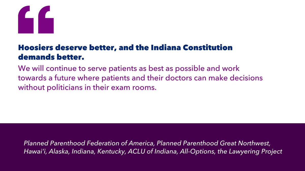 Read the full statement from <a href="/PPFA/">Planned Parenthood</a>, <a href="/PPGNHAIK/">Planned Parenthood GNHAIK</a>, <a href="/ACLUIndiana/">ACLU of Indiana</a>, @AllOptionsIn &amp; <a href="/lawyeringproj/">Lawyering Project</a>: plannedp.info/3ZfuL9w