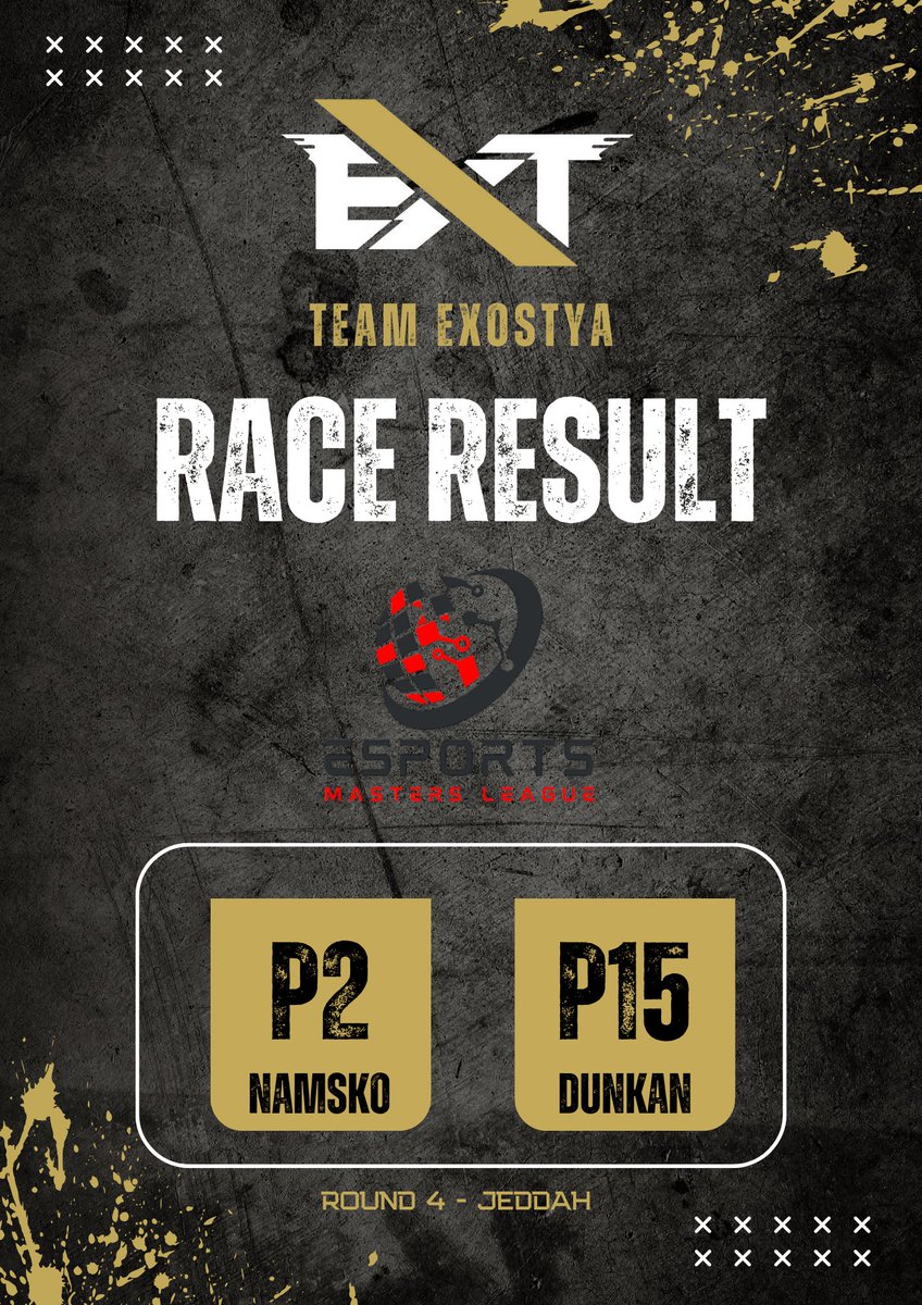 EXOSTYA_ (@teamexostyafr) on Twitter photo @EML_F1
Beautiful race of @Namsko933 who finished P2
<a href="/D_u_n_k_a_n/">GT10_DunKan</a> was fighting for the top 10 but another driver decided otherwise.
We climb up the standings ! @EML_F1
Beautiful race of @Namsko933 who finished P2
<a href="/D_u_n_k_a_n/">GT10_DunKan</a> was fighting for the top 10 but another driver decided otherwise.
We climb up the standings !
