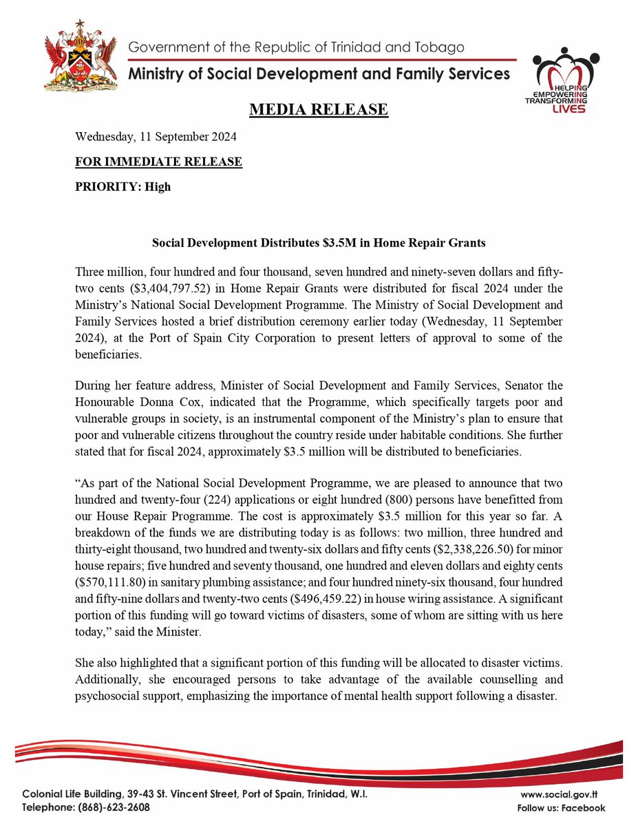 Ministry of Social Development and Family Services tweet media